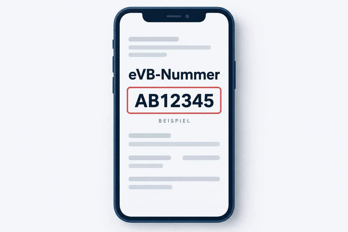 Beispiel einer Nachricht von einer Versicherung: Die siebenstellige eVB-Nummer AB12345 ist hervorgehoben.